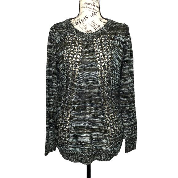 Olive & Oak SMALL Marled Varied Texture Loose Open Knit Panel Crew Neck Sweater - Picture 1 of 8